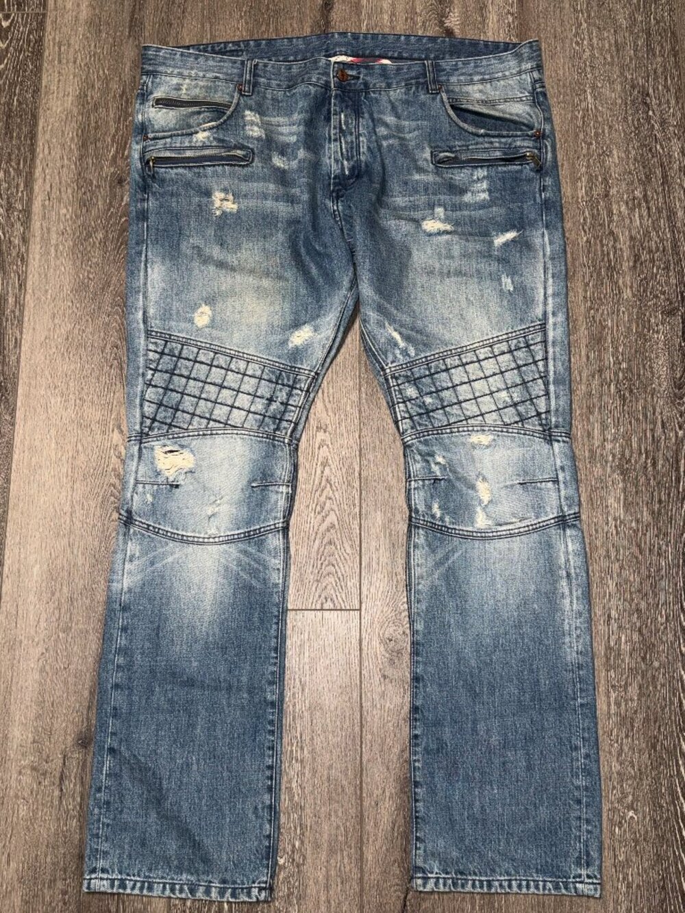 Rockstar Original Men's Distressed Blue Biker Denim Slim Fit Jeans 44x35